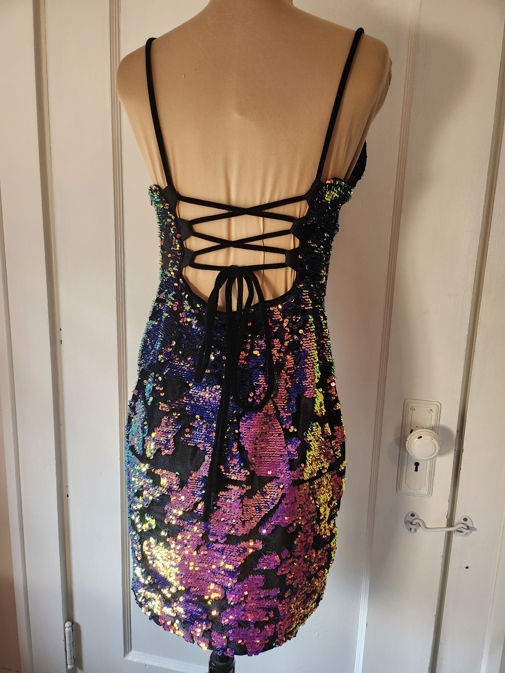 L'Atiste Mermaid Leopard Purple Black Iridescent Fantasy Club Mini Dress - Picture 3 of 8